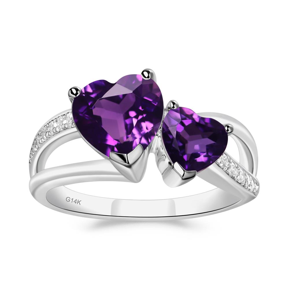 Amethyst Two Heart Ring - LUO Jewelry #metal_14k white gold