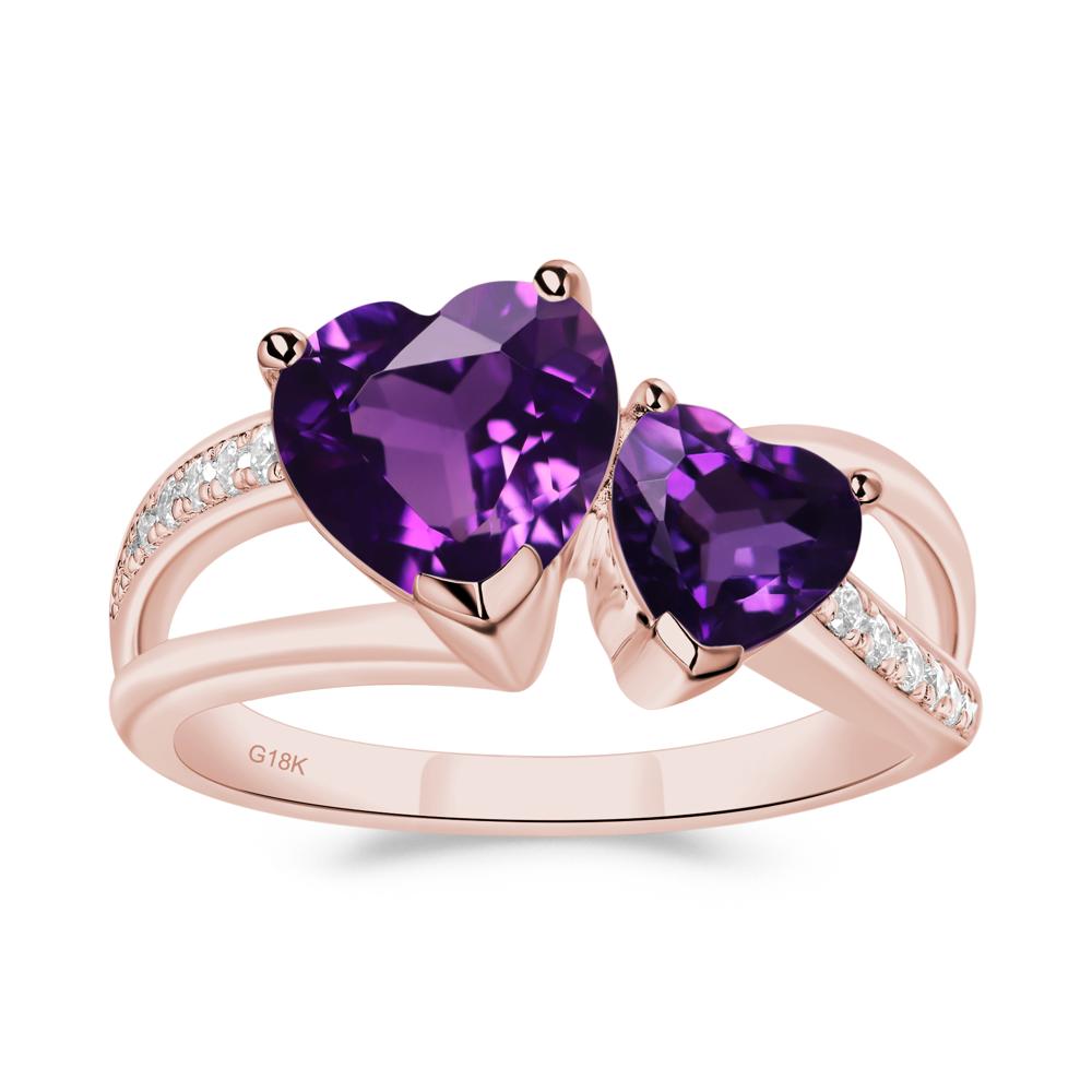 Amethyst Two Heart Ring - LUO Jewelry #metal_18k rose gold