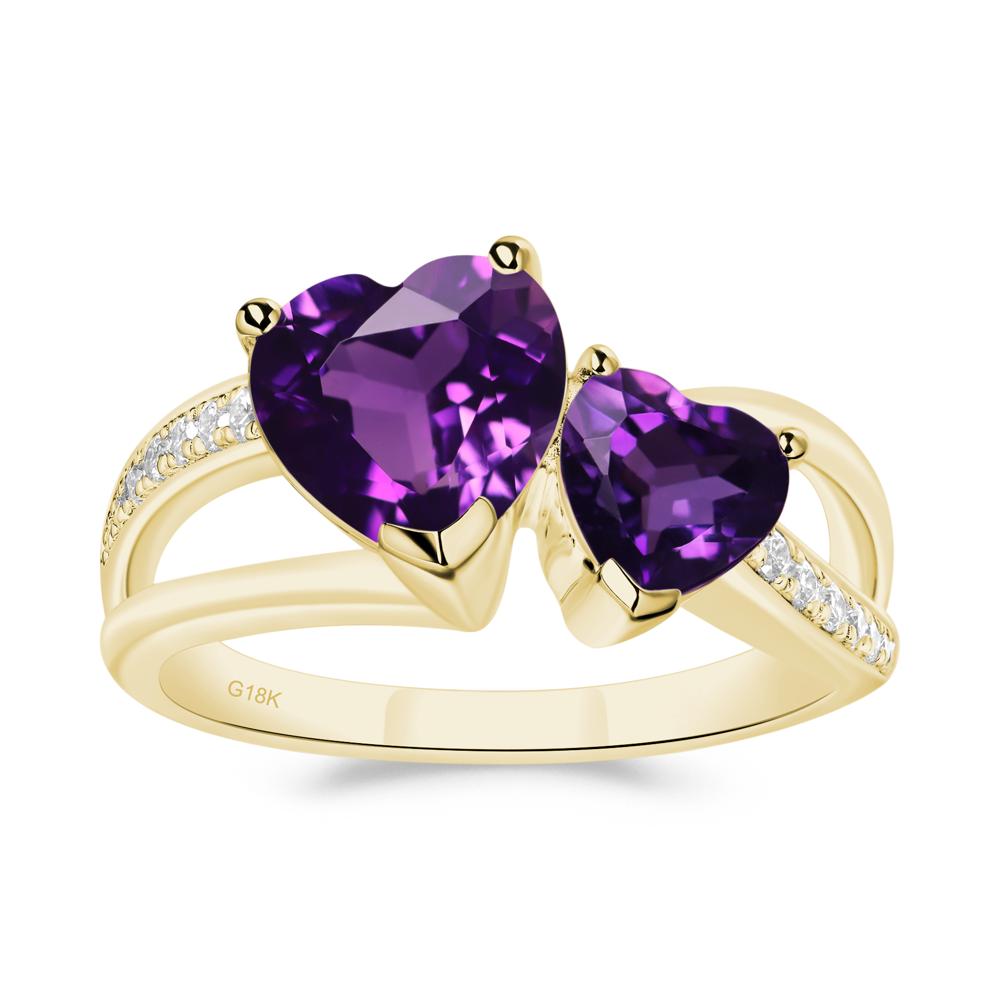 Amethyst Two Heart Ring - LUO Jewelry #metal_18k yellow gold