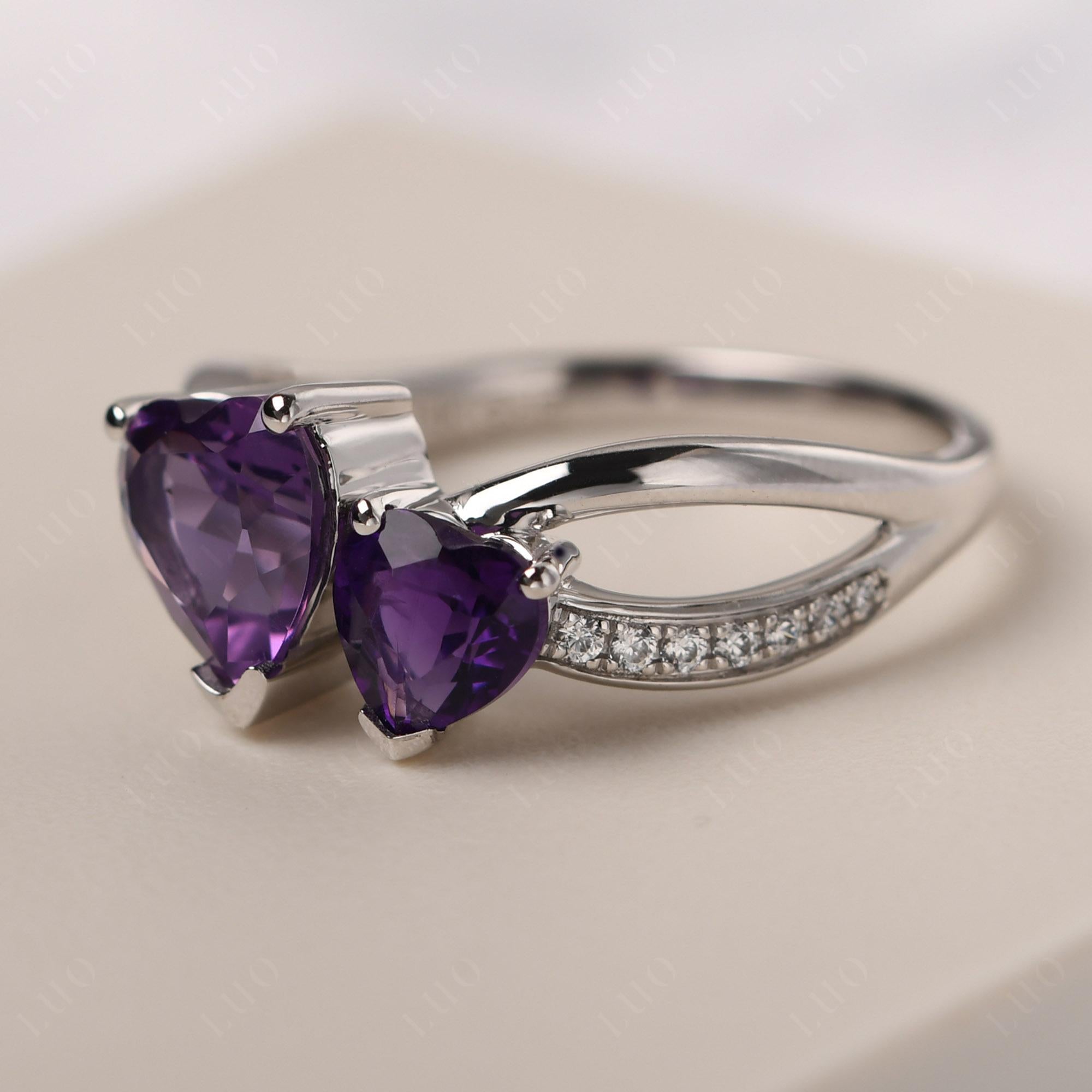 Amethyst Two Heart Ring - LUO Jewelry 