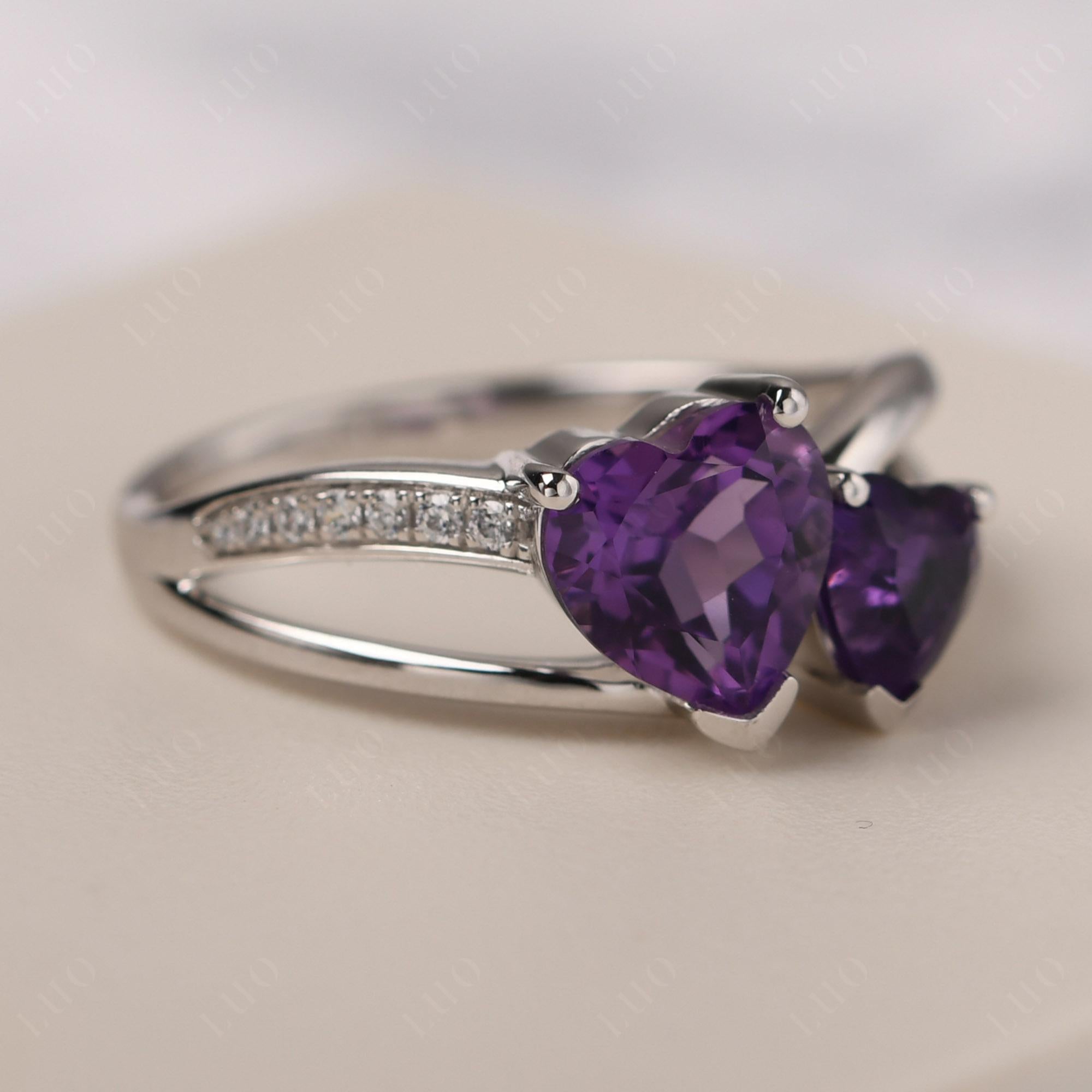 Amethyst Two Heart Ring - LUO Jewelry 