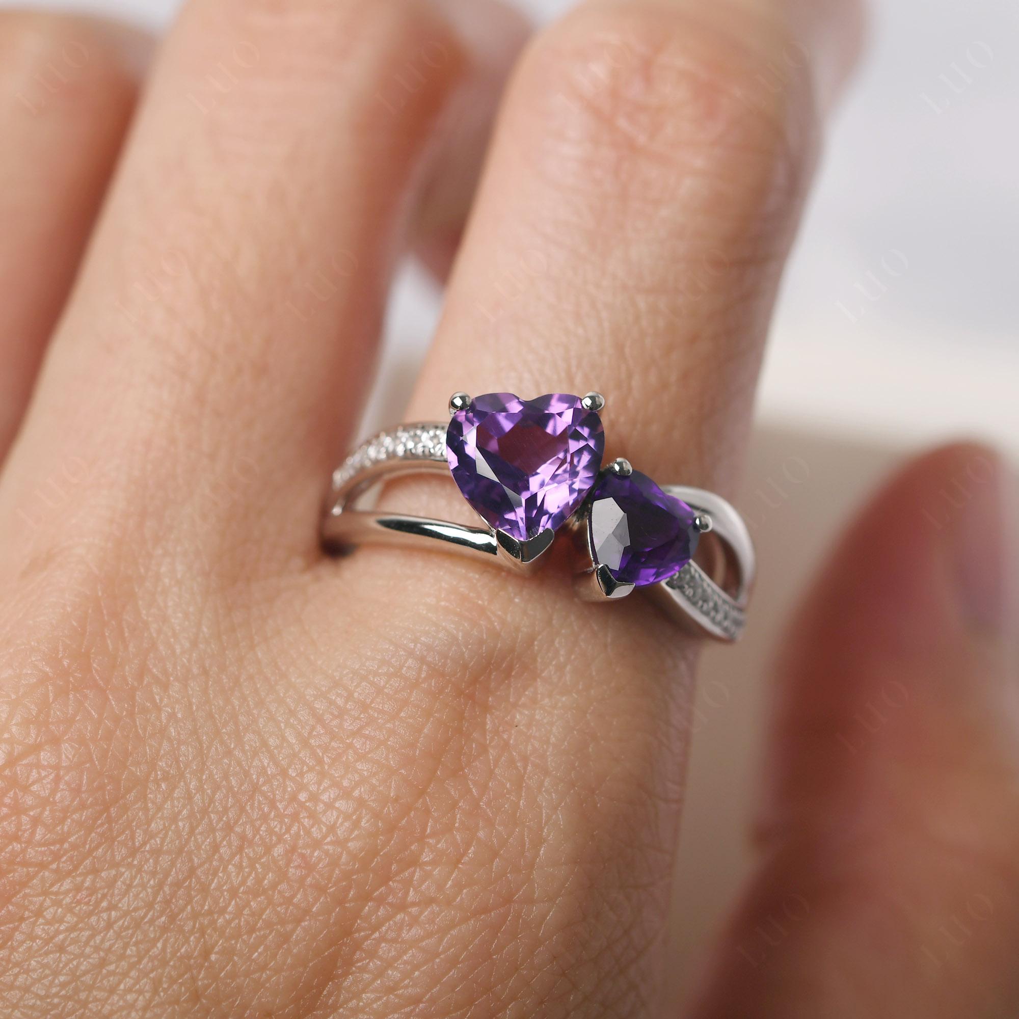 Amethyst Two Heart Ring - LUO Jewelry 