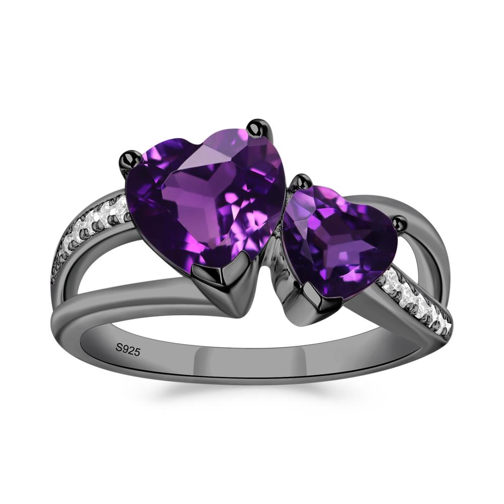 Amethyst Two Heart Ring - LUO Jewelry #metal_black finish sterling silver