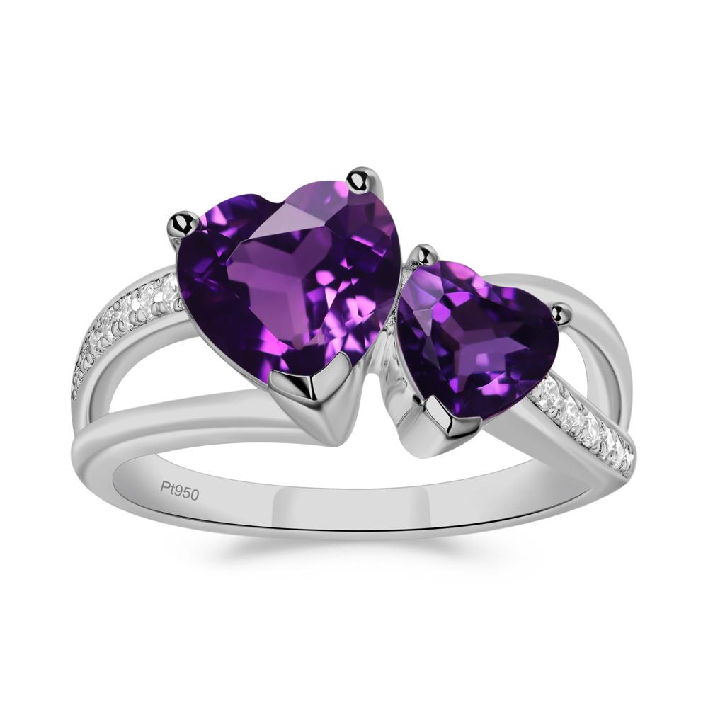 Amethyst Two Heart Ring - LUO Jewelry #metal_platinum