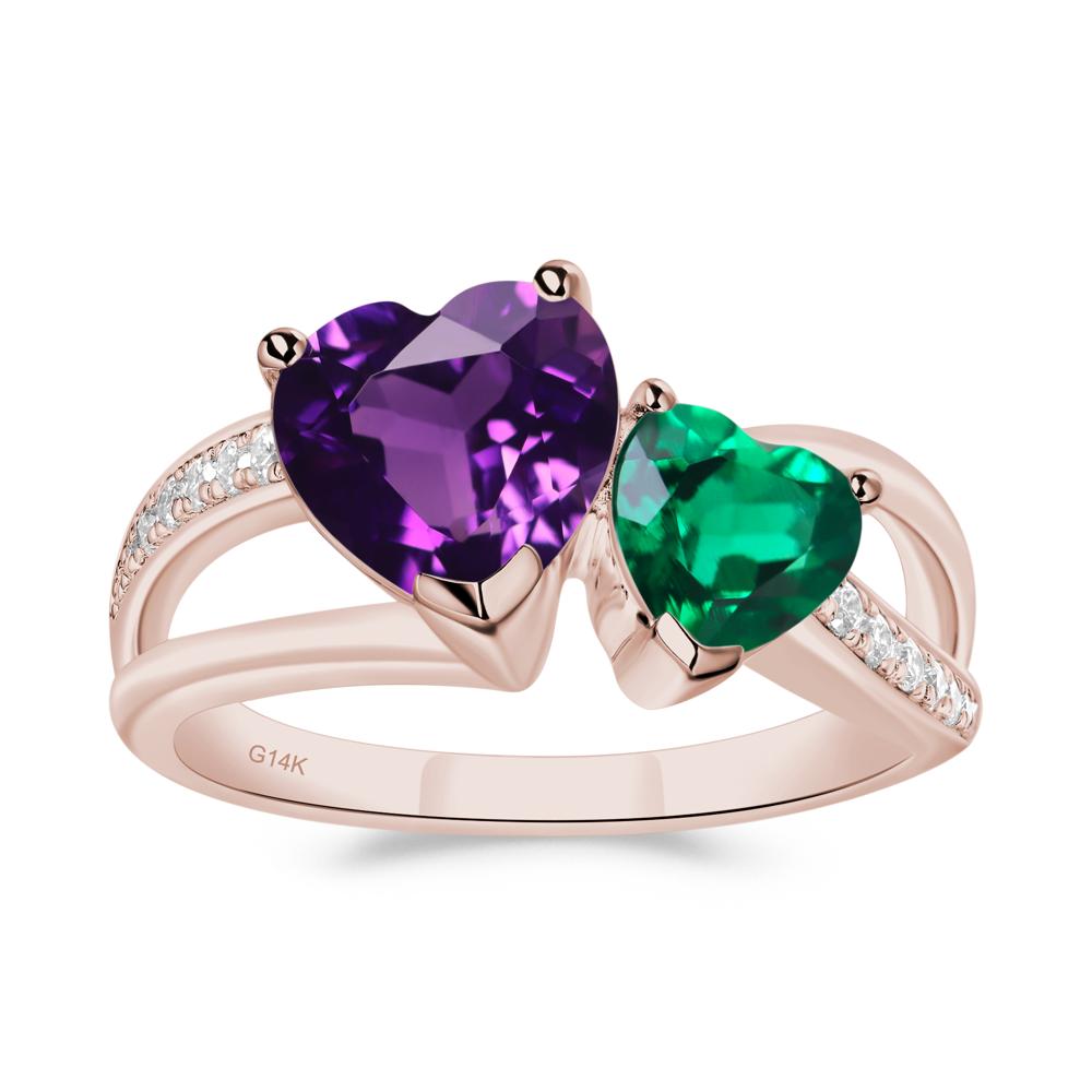 Amethyst and Emerald Heart Toi Et Moi Ring - LUO Jewelry #metal_14k rose gold