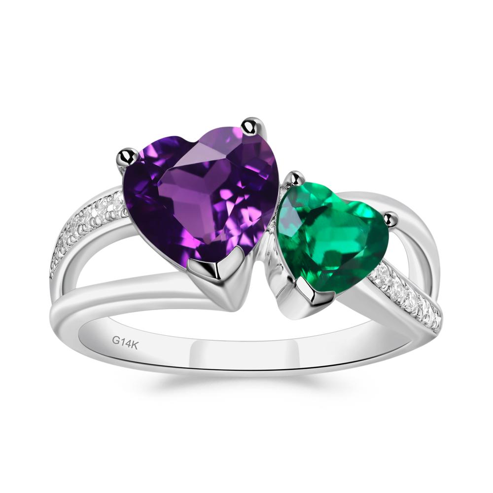 Amethyst and Emerald Heart Toi Et Moi Ring - LUO Jewelry #metal_14k white gold