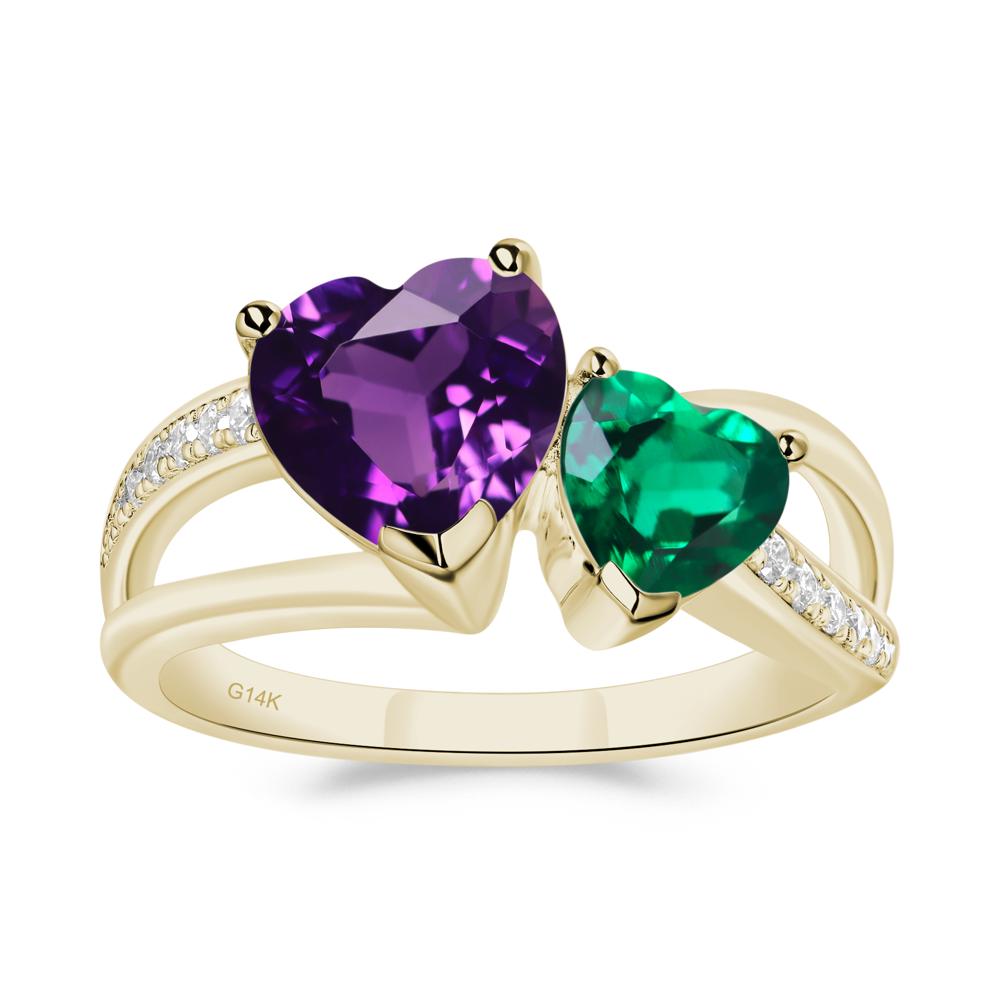 Amethyst and Emerald Heart Toi Et Moi Ring - LUO Jewelry #metal_14k yellow gold