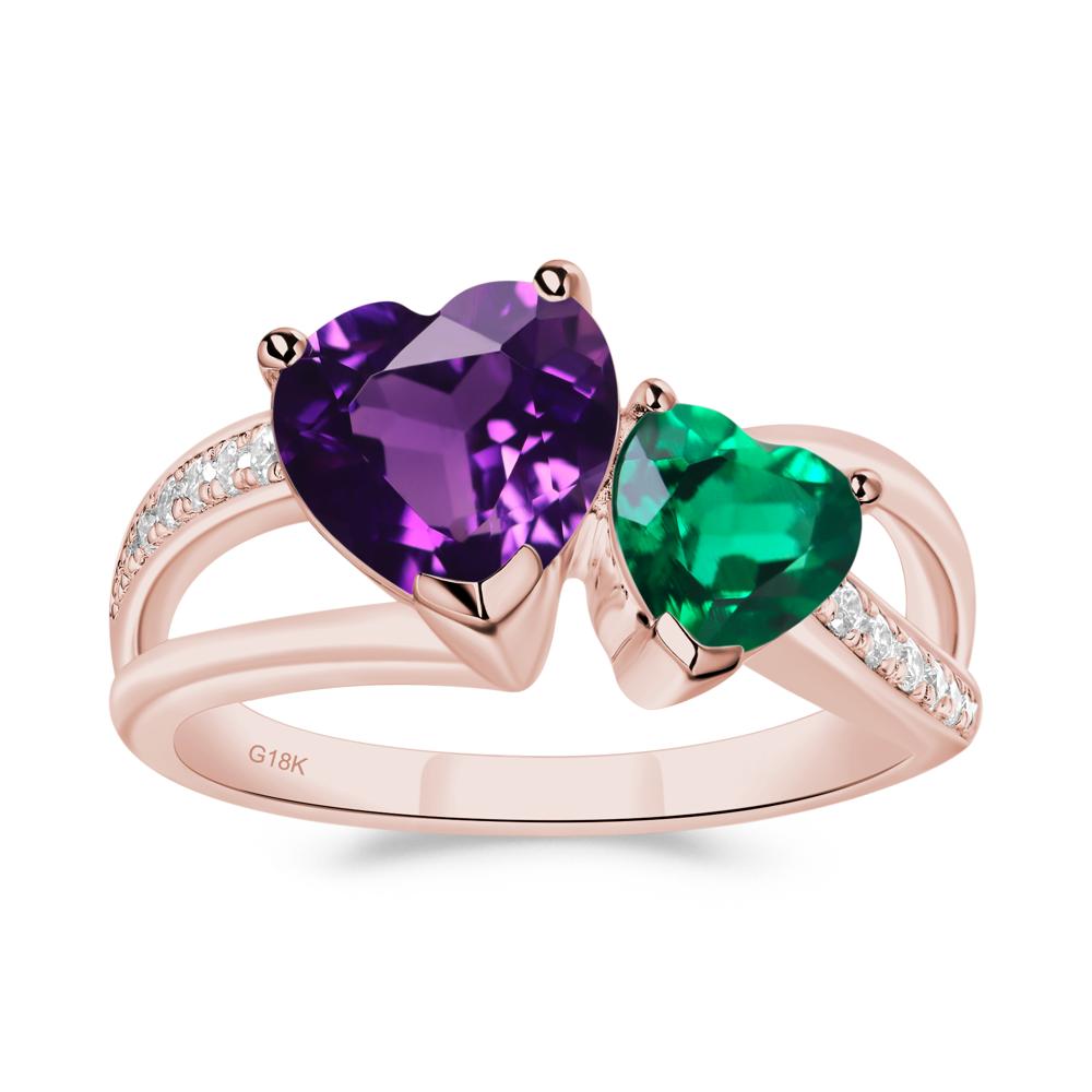 Amethyst and Emerald Heart Toi Et Moi Ring - LUO Jewelry #metal_18k rose gold