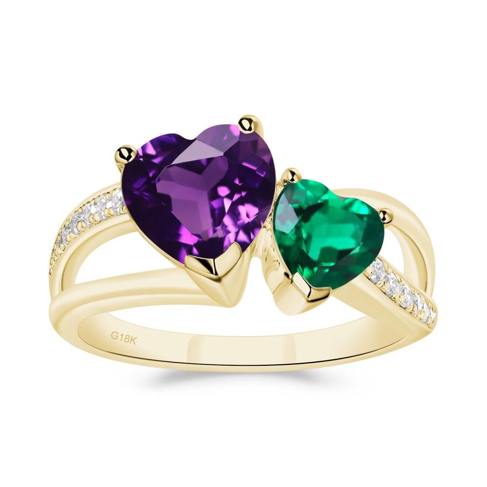 Amethyst and Emerald Heart Toi Et Moi Ring - LUO Jewelry #metal_18k yellow gold