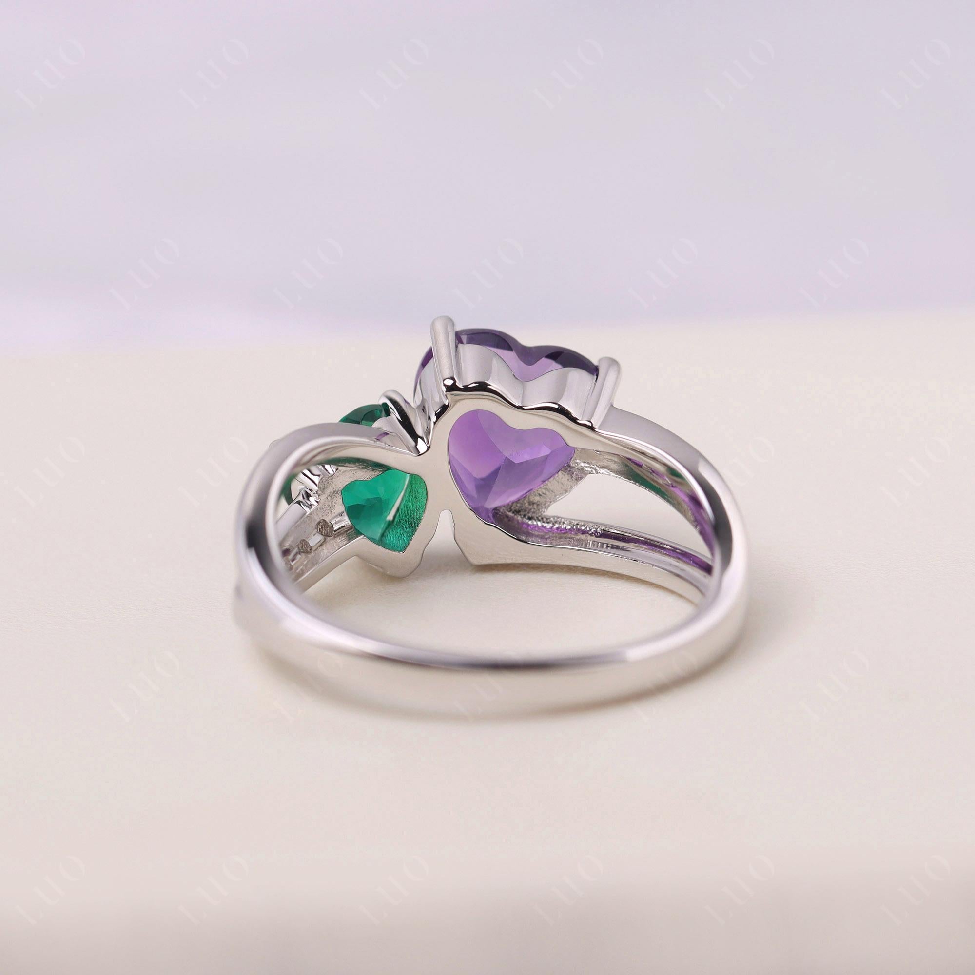 Amethyst and Emerald Heart Toi Et Moi Ring - LUO Jewelry 