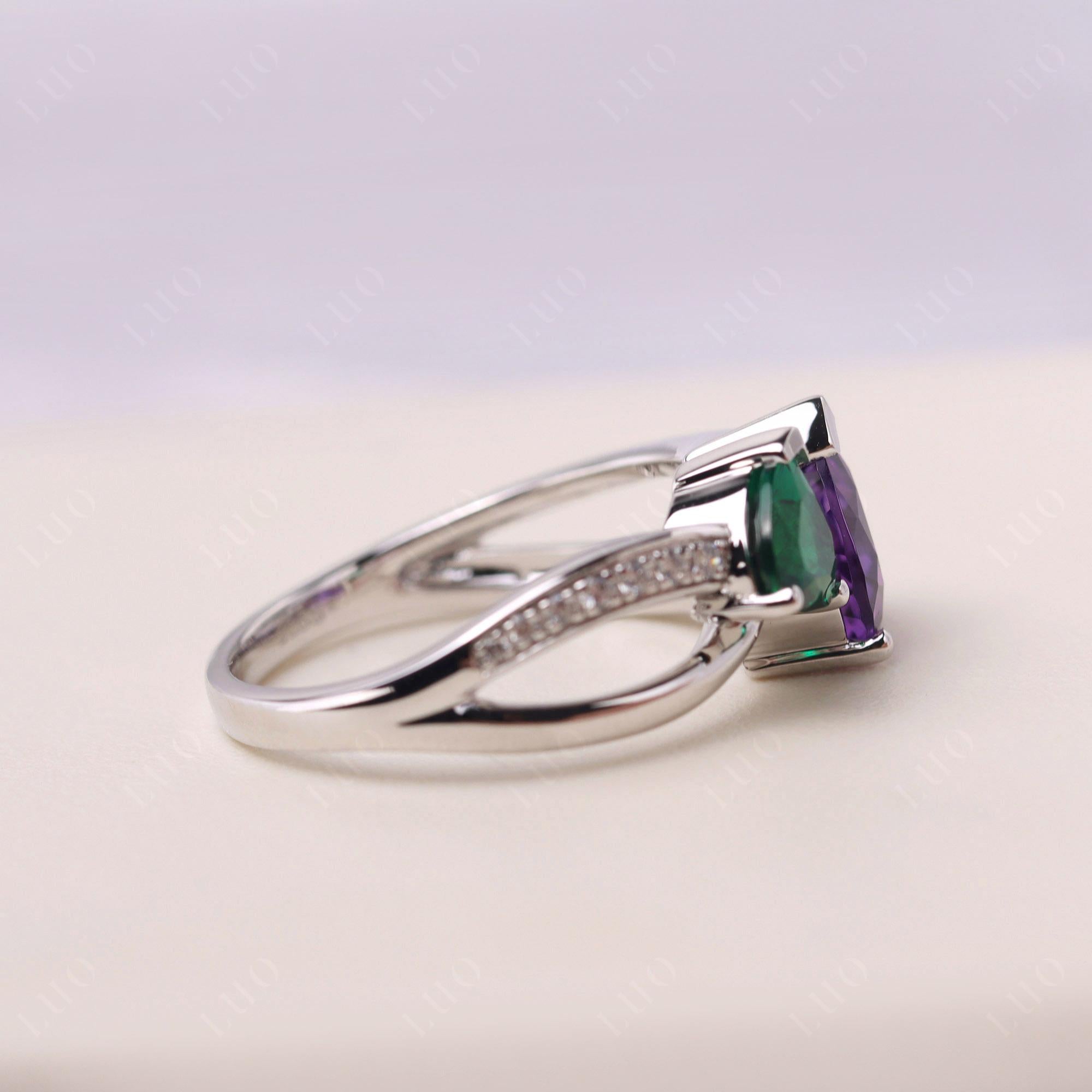 Amethyst and Emerald Heart Toi Et Moi Ring - LUO Jewelry 