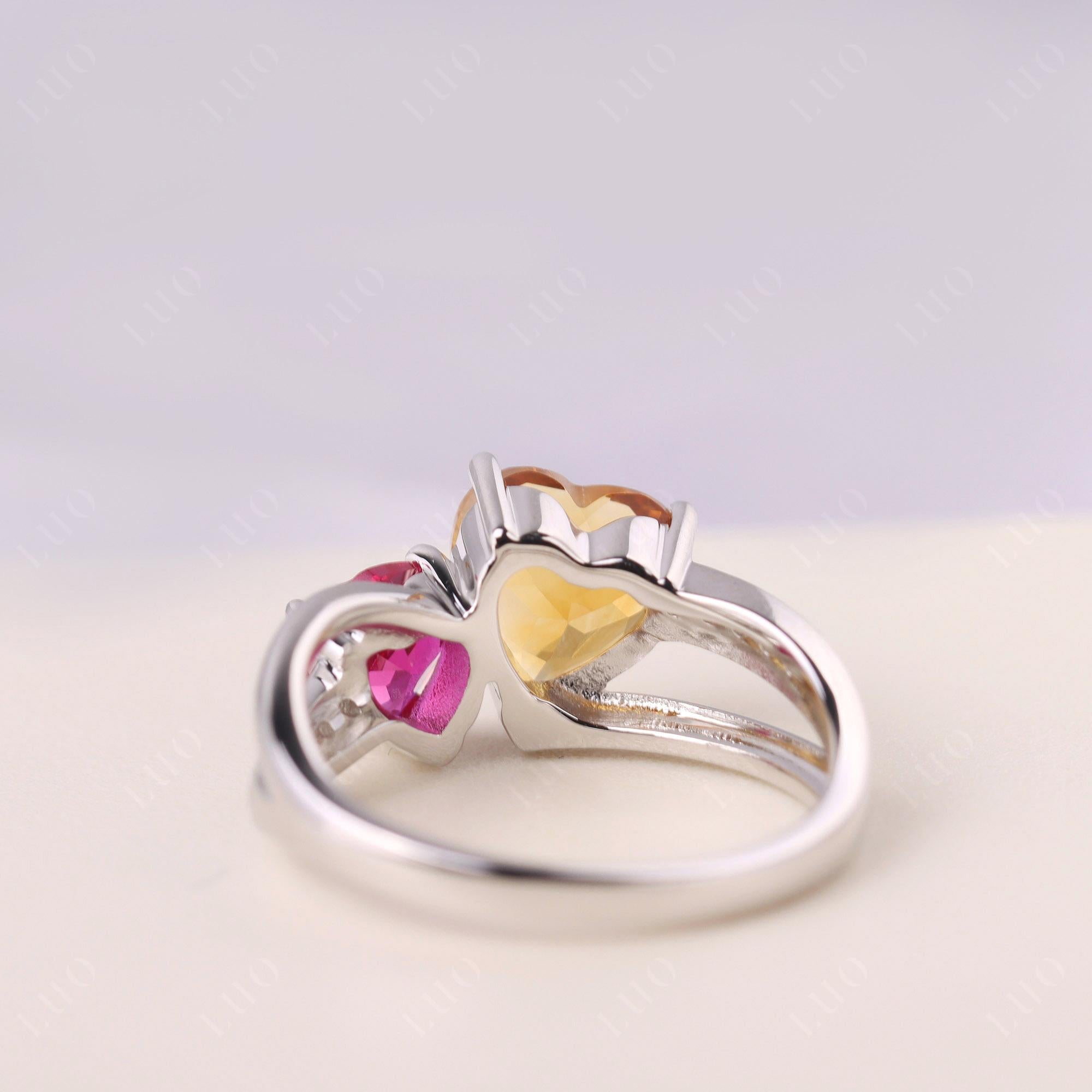 Citrine and Ruby Two Heart Ring - LUO Jewelry 