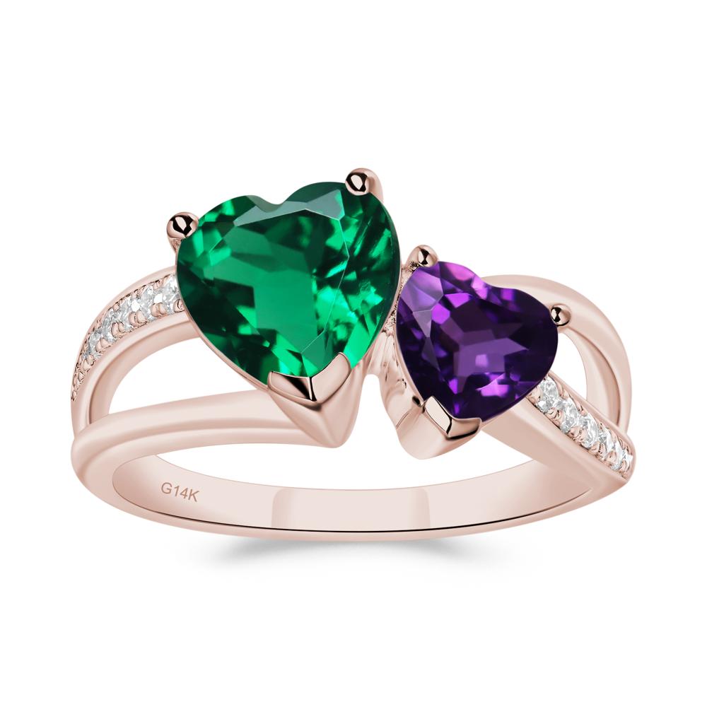 Heart Emerald and Amethyst Toi Et Moi Ring - LUO Jewelry #metal_14k rose gold