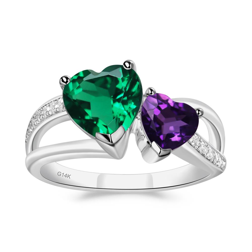 Heart Emerald and Amethyst Toi Et Moi Ring - LUO Jewelry #metal_14k white gold