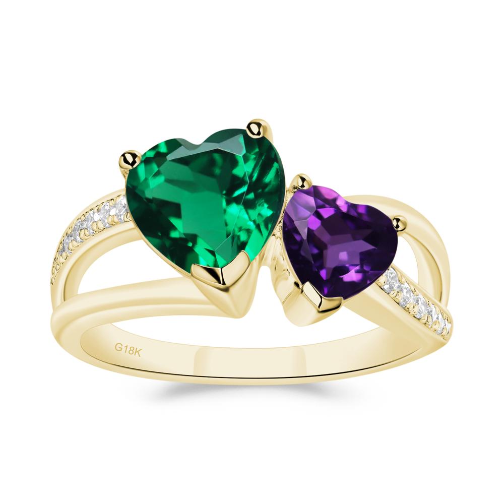 Heart Emerald and Amethyst Toi Et Moi Ring - LUO Jewelry #metal_18k yellow gold