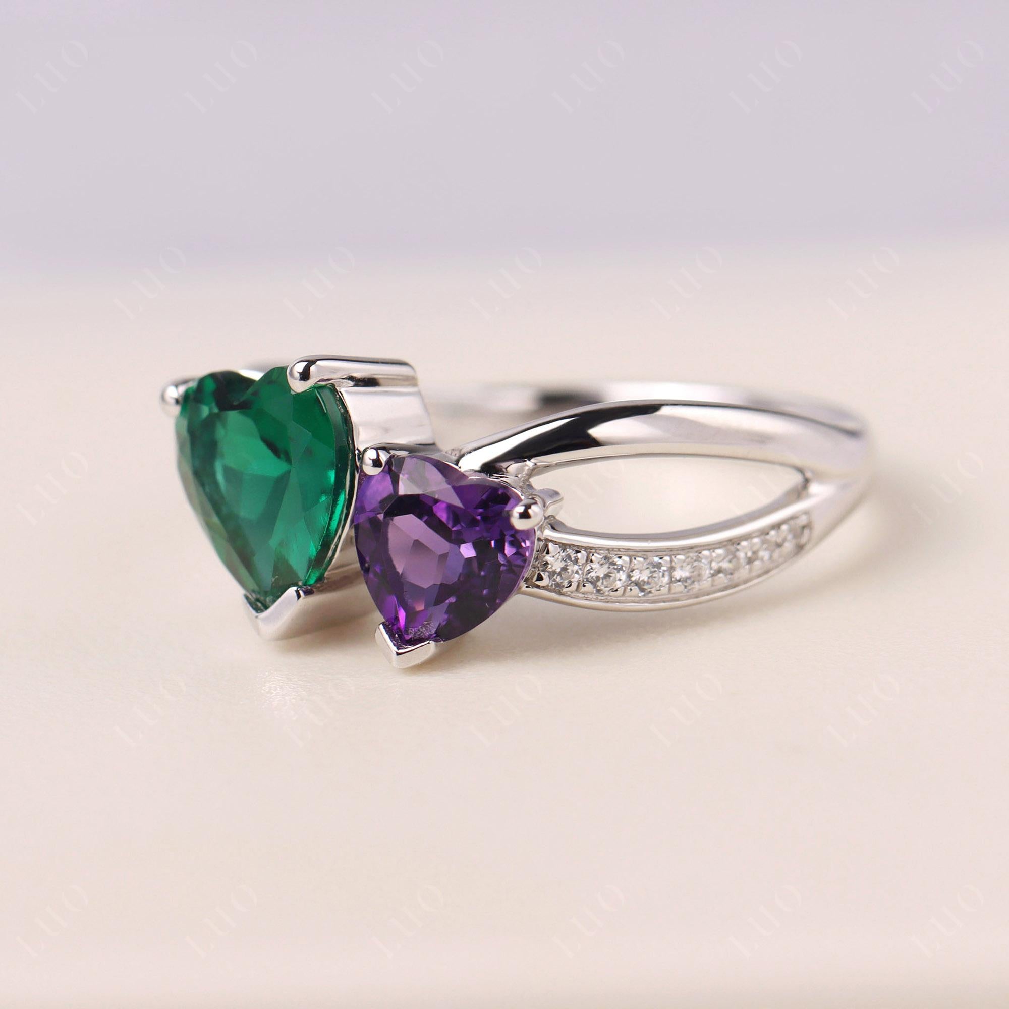 Heart Emerald and Amethyst Toi Et Moi Ring - LUO Jewelry 