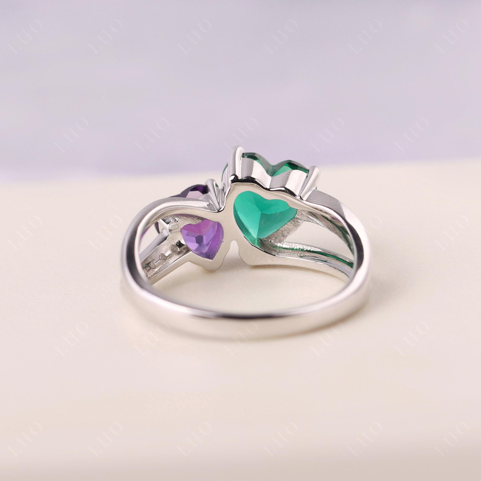 Heart Emerald and Amethyst Toi Et Moi Ring - LUO Jewelry 