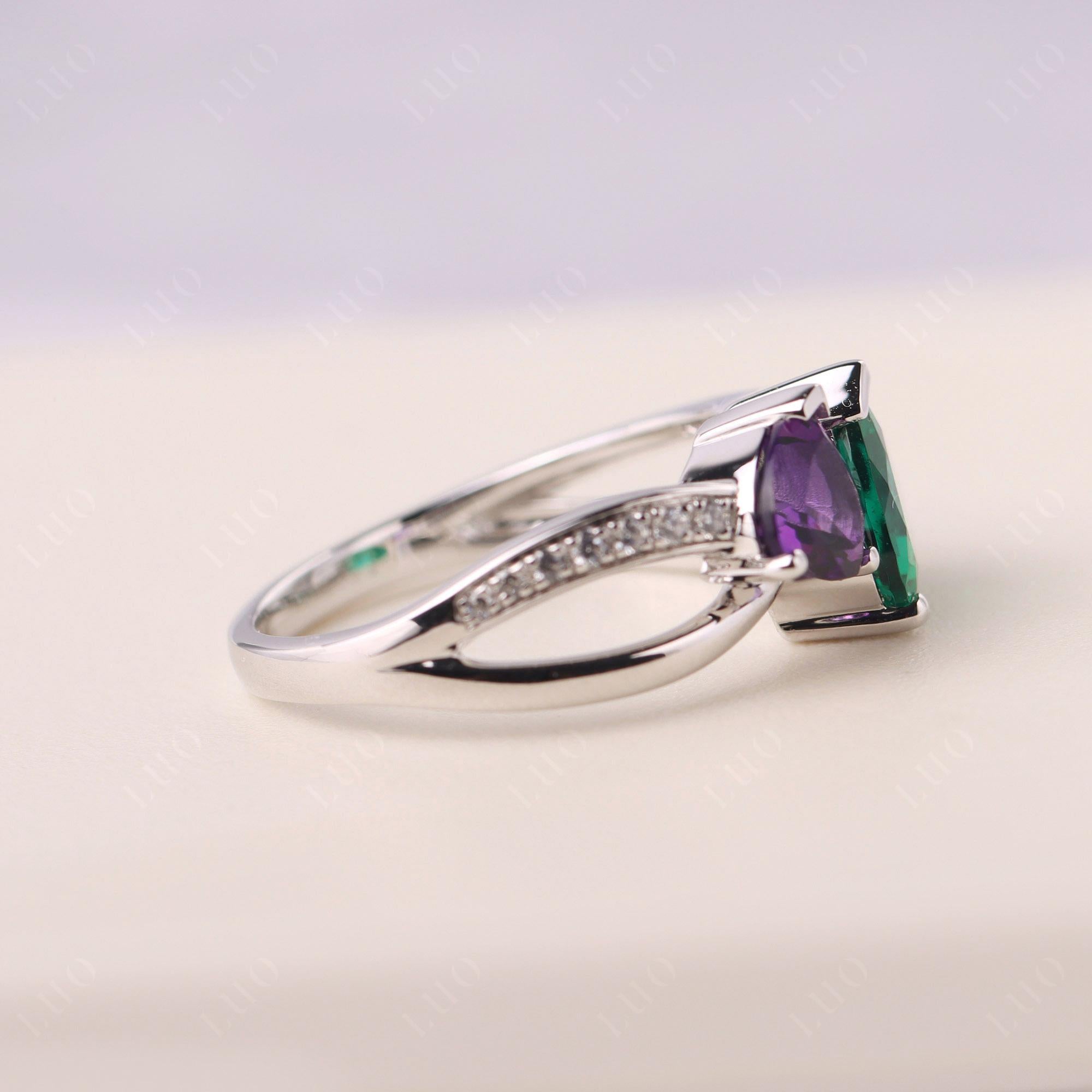 Heart Emerald and Amethyst Toi Et Moi Ring - LUO Jewelry 