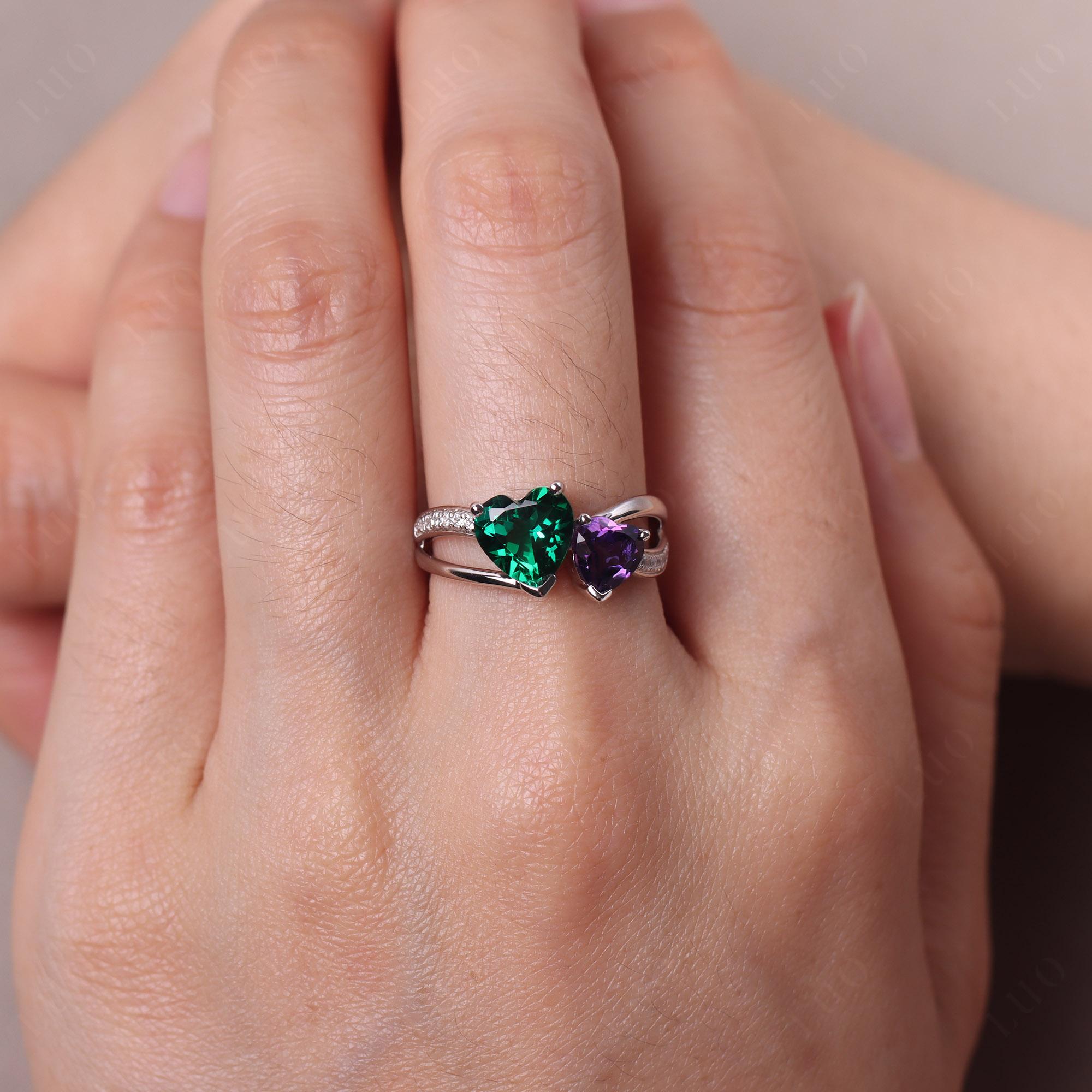 Heart Emerald and Amethyst Toi Et Moi Ring - LUO Jewelry 