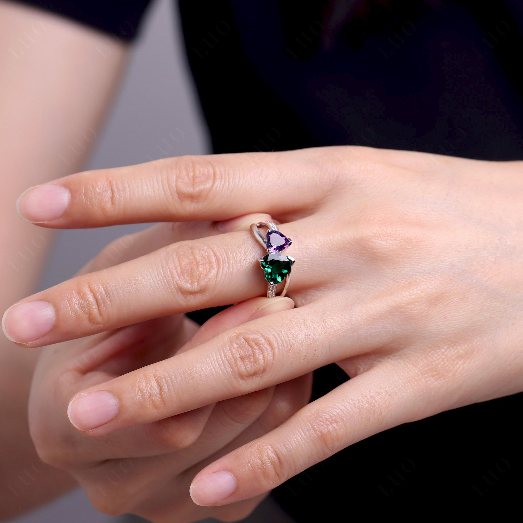 Heart Emerald and Amethyst Toi Et Moi Ring - LUO Jewelry 