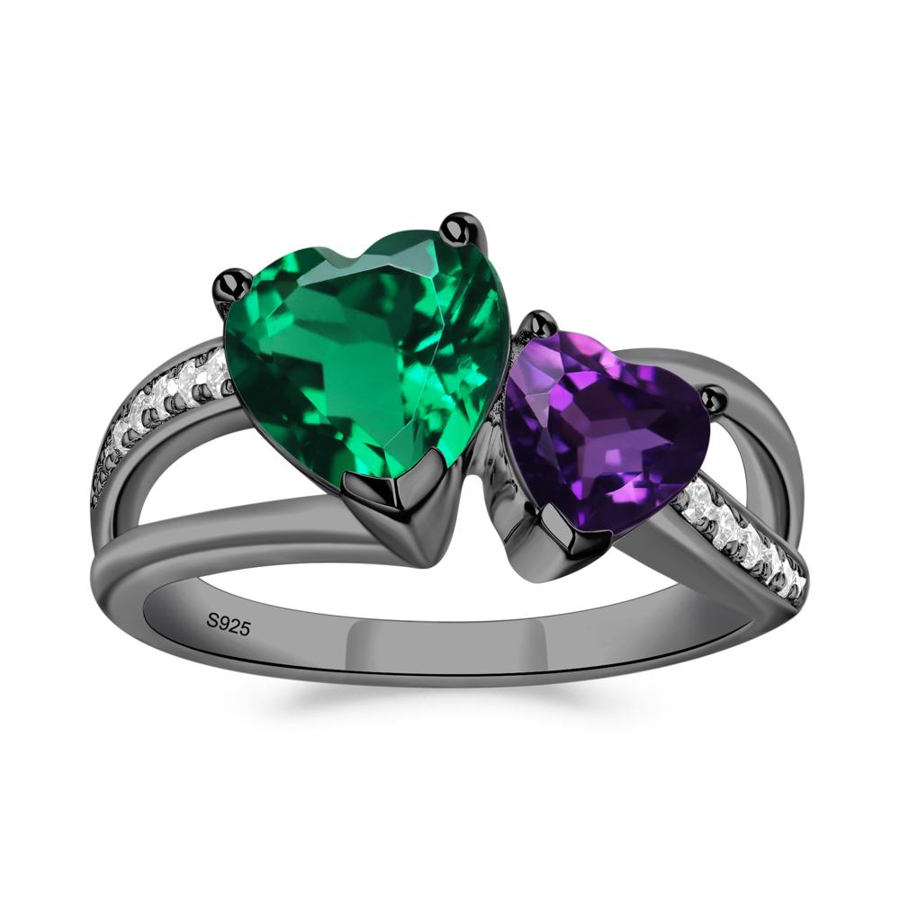 Heart Emerald and Amethyst Toi Et Moi Ring - LUO Jewelry #metal_black finish sterling silver