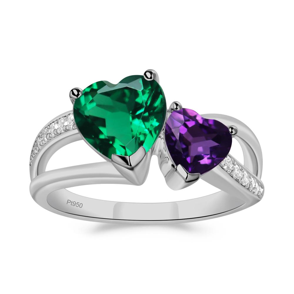 Heart Emerald and Amethyst Toi Et Moi Ring - LUO Jewelry #metal_platinum