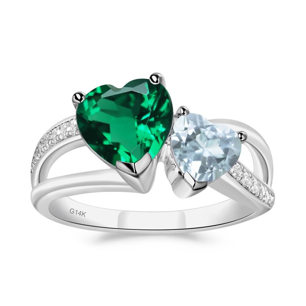 Aquamarine and Emerald Heart Toi Et Moi Ring - LUO Jewelry #metal_14k white gold