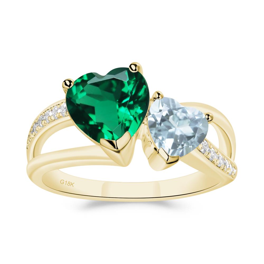 Aquamarine and Emerald Heart Toi Et Moi Ring - LUO Jewelry #metal_18k yellow gold