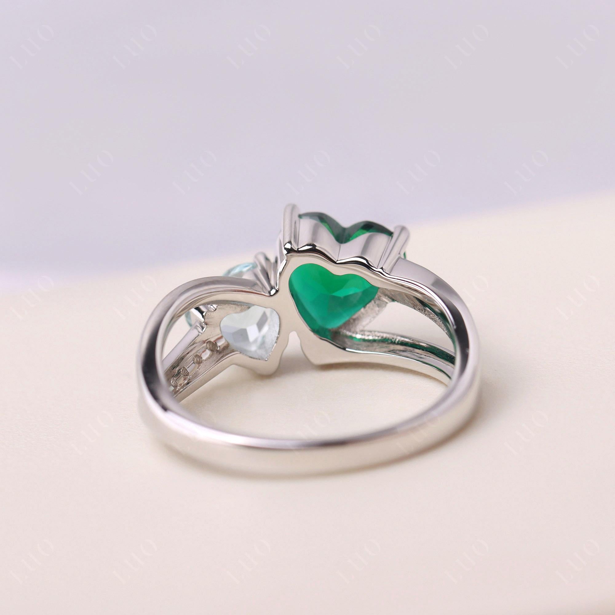 Aquamarine and Emerald Heart Toi Et Moi Ring - LUO Jewelry 