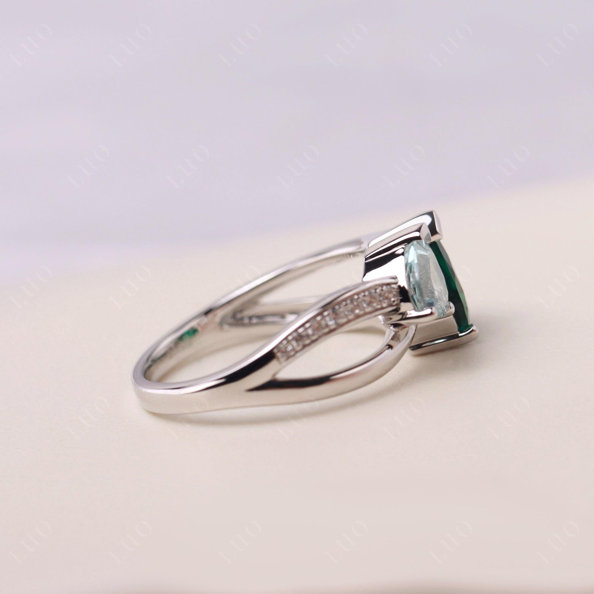 Aquamarine and Emerald Heart Toi Et Moi Ring - LUO Jewelry 