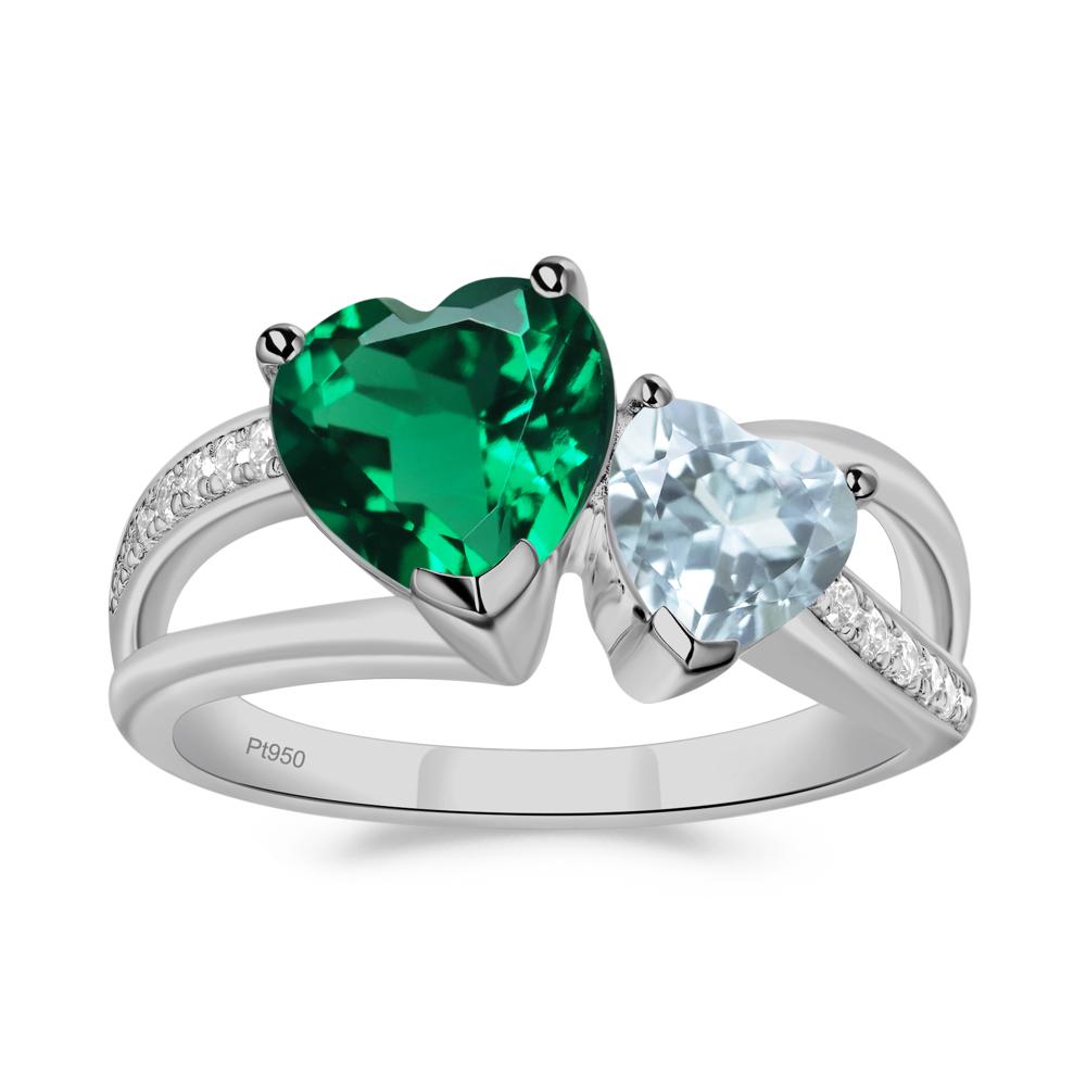 Aquamarine and Emerald Heart Toi Et Moi Ring - LUO Jewelry #metal_platinum