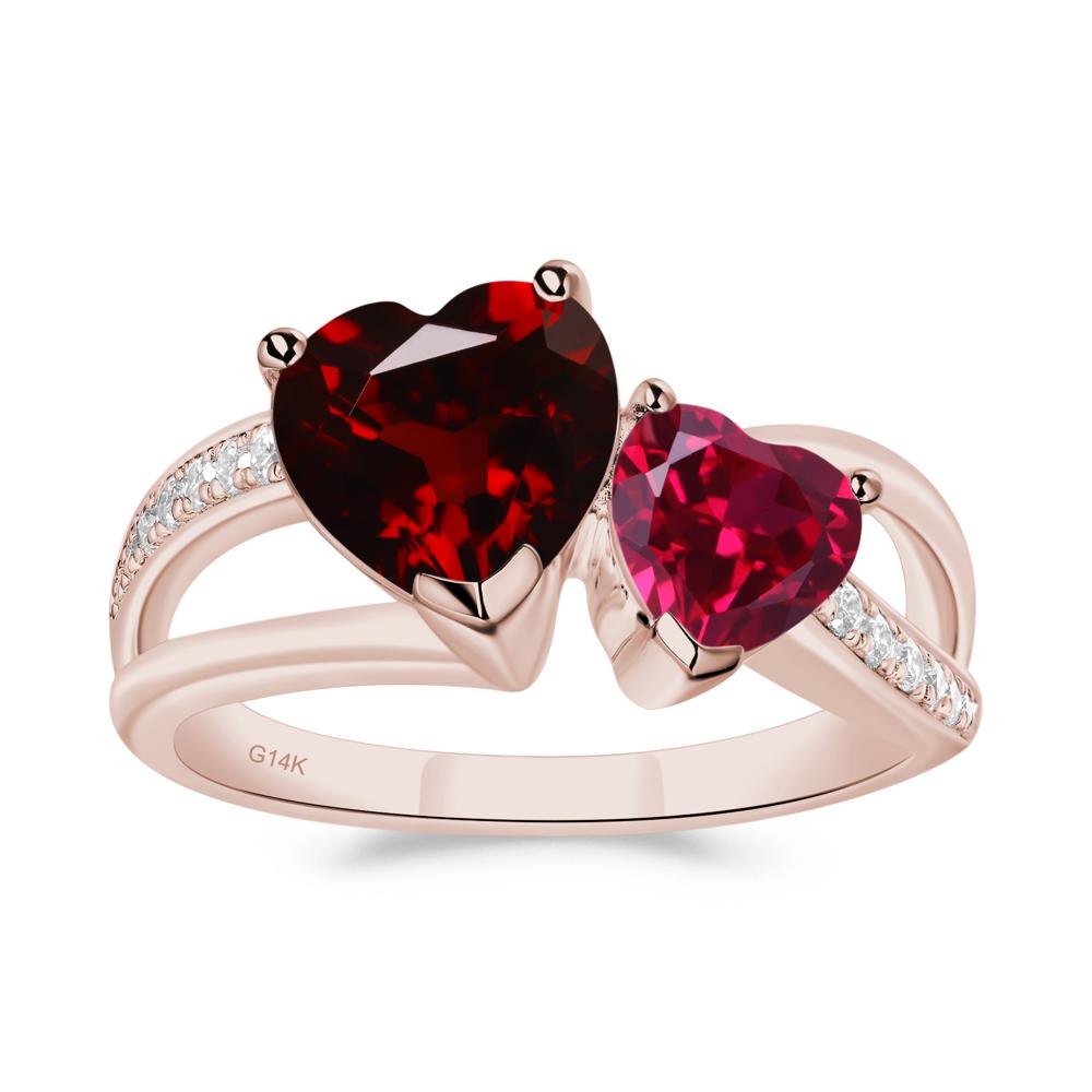 Garnet and Ruby Two Heart Ring - LUO Jewelry #metal_14k rose gold