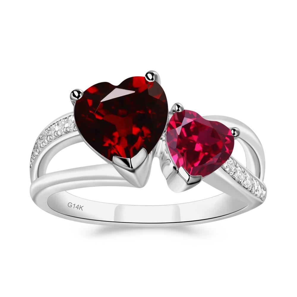 Garnet and Ruby Two Heart Ring - LUO Jewelry #metal_14k white gold