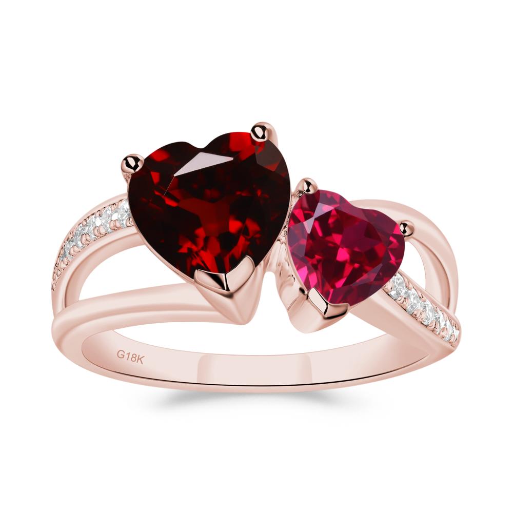 Garnet and Ruby Two Heart Ring - LUO Jewelry #metal_18k rose gold