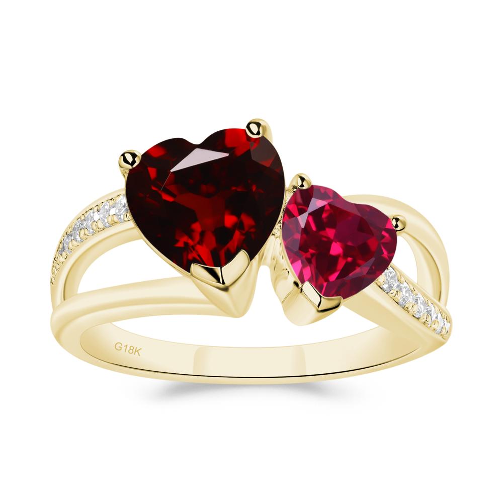 Garnet and Ruby Two Heart Ring - LUO Jewelry #metal_18k yellow gold