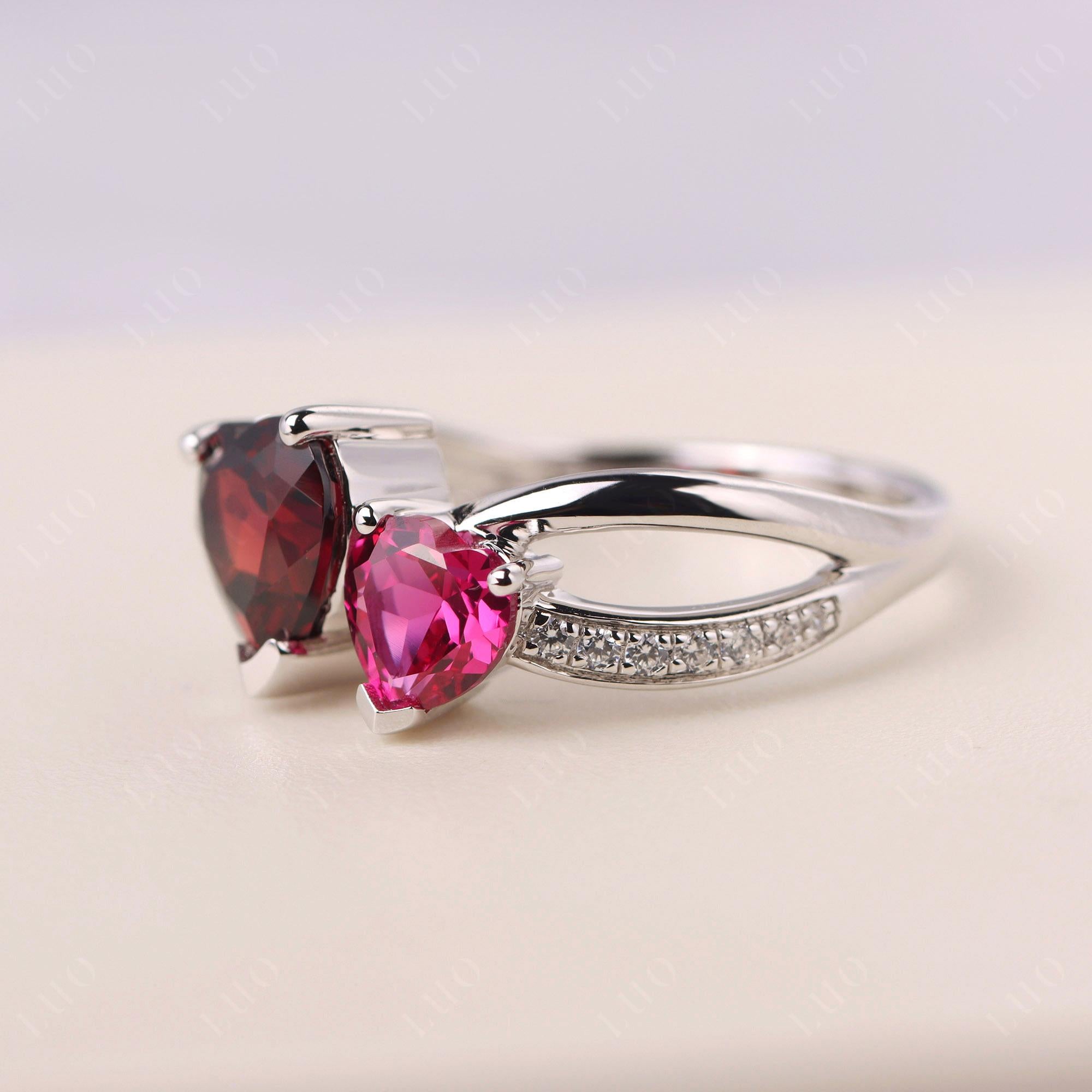 Garnet and Ruby Two Heart Ring - LUO Jewelry 