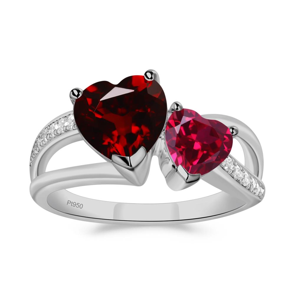 Garnet and Ruby Two Heart Ring - LUO Jewelry #metal_platinum