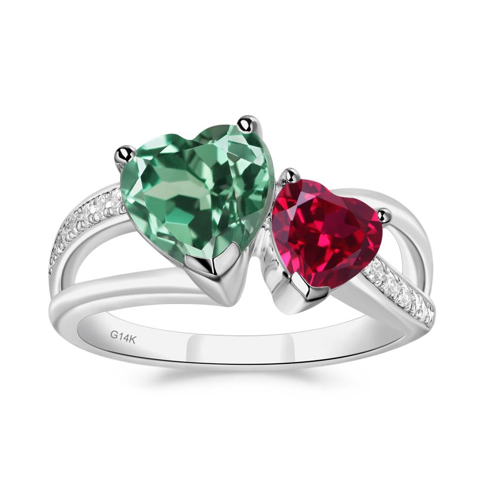 Heart Green Sapphire and Ruby Toi Et Moi Ring - LUO Jewelry #metal_14k white gold