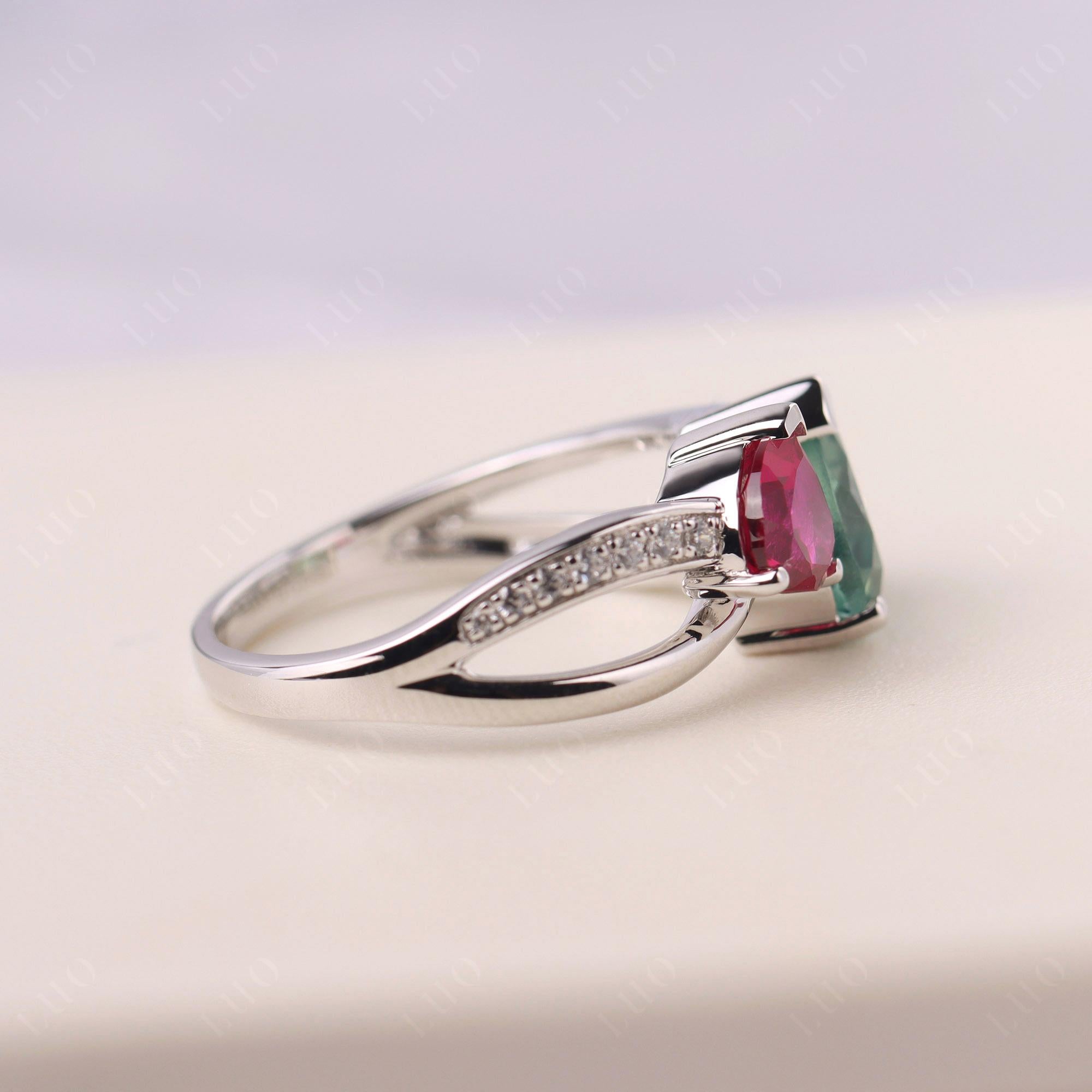 Heart Green Sapphire and Ruby Toi Et Moi Ring - LUO Jewelry 