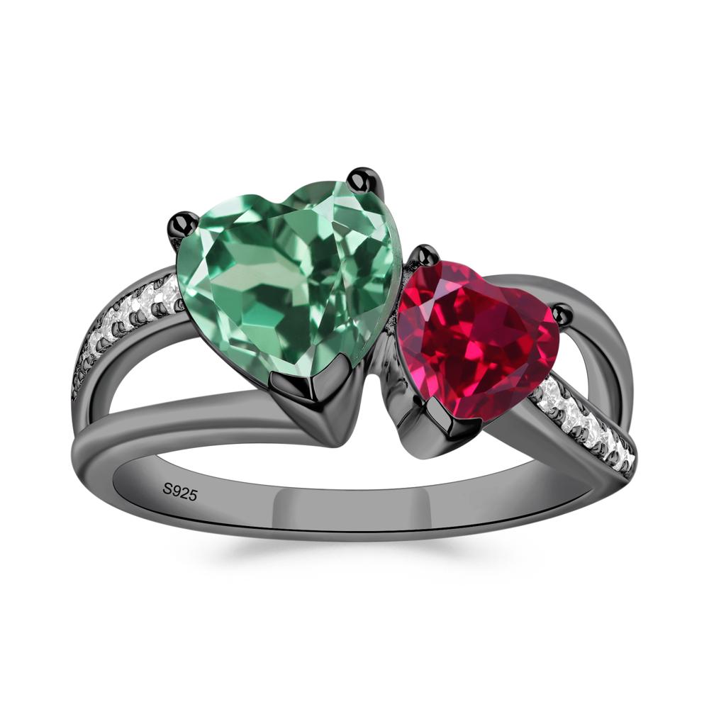 Heart Green Sapphire and Ruby Toi Et Moi Ring - LUO Jewelry #metal_black finish sterling silver