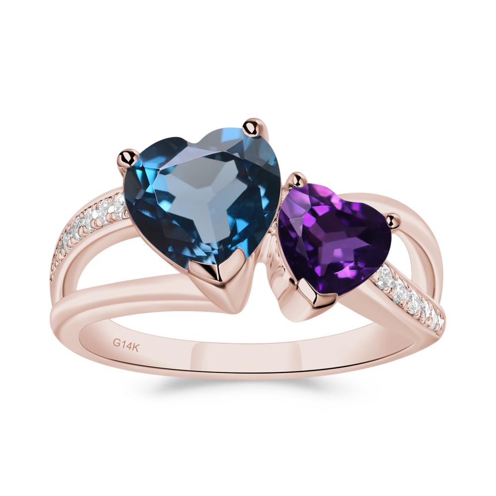 Heart Amethyst and London Blue Topaz Toi Et Moi Ring - LUO Jewelry #metal_14k rose gold