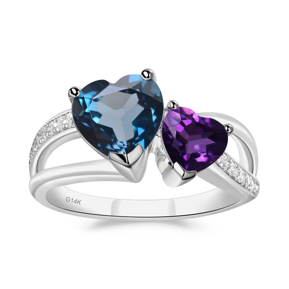 Heart Amethyst and London Blue Topaz Toi Et Moi Ring - LUO Jewelry #metal_14k white gold