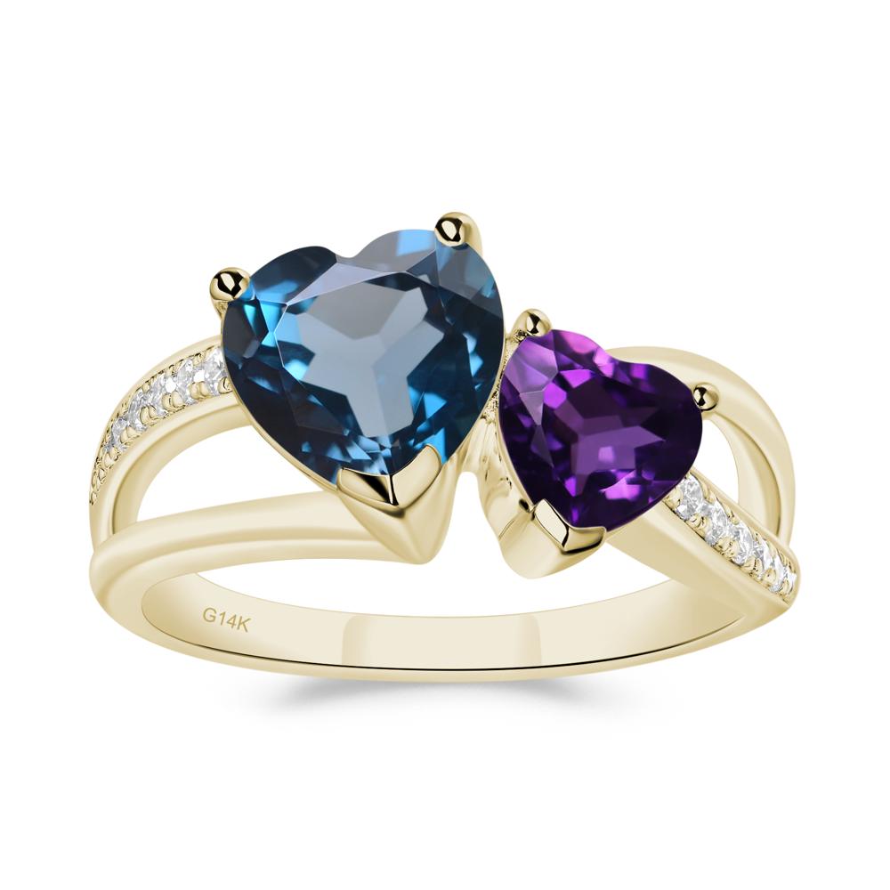 Heart Amethyst and London Blue Topaz Toi Et Moi Ring - LUO Jewelry #metal_14k yellow gold