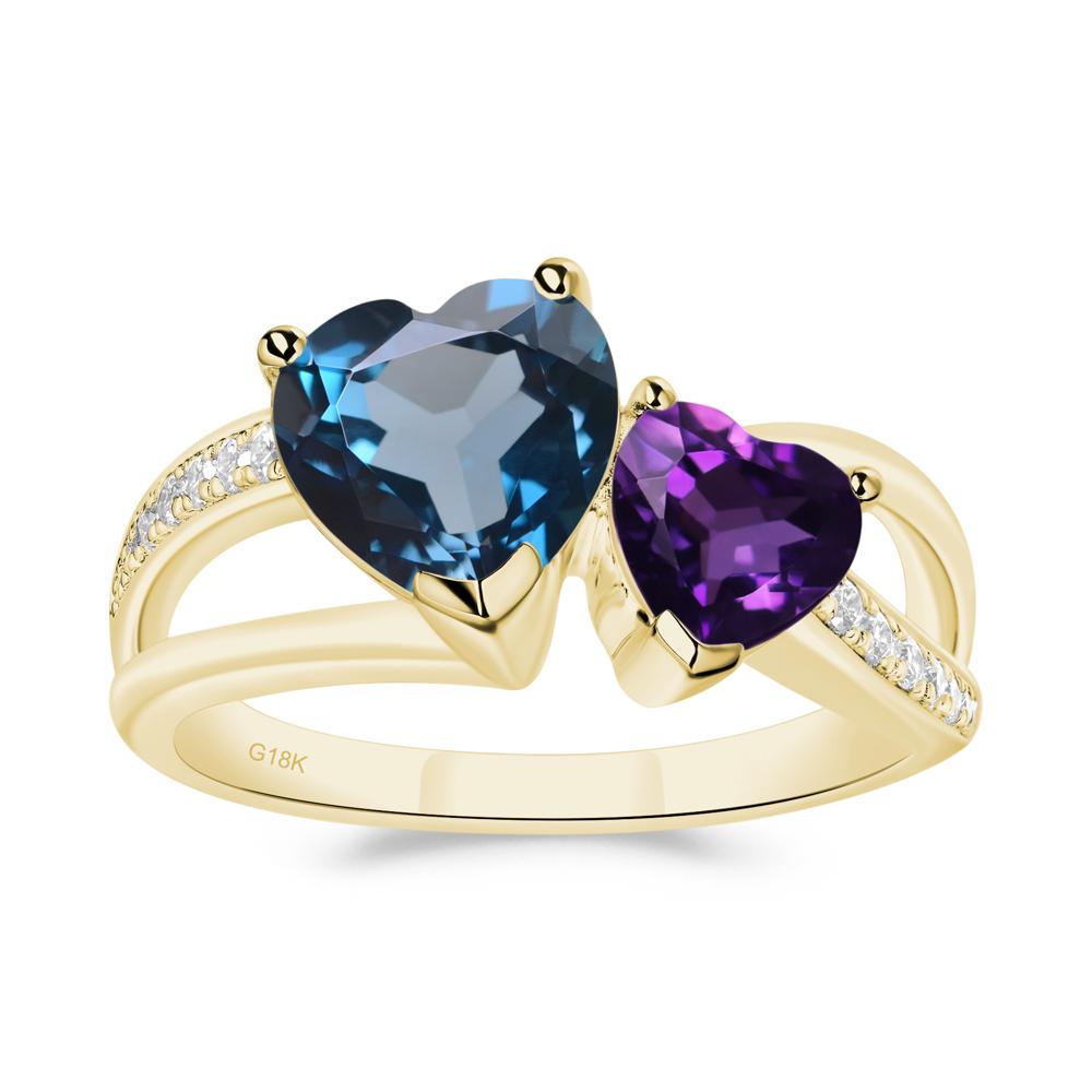 Heart Amethyst and London Blue Topaz Toi Et Moi Ring - LUO Jewelry #metal_18k yellow gold