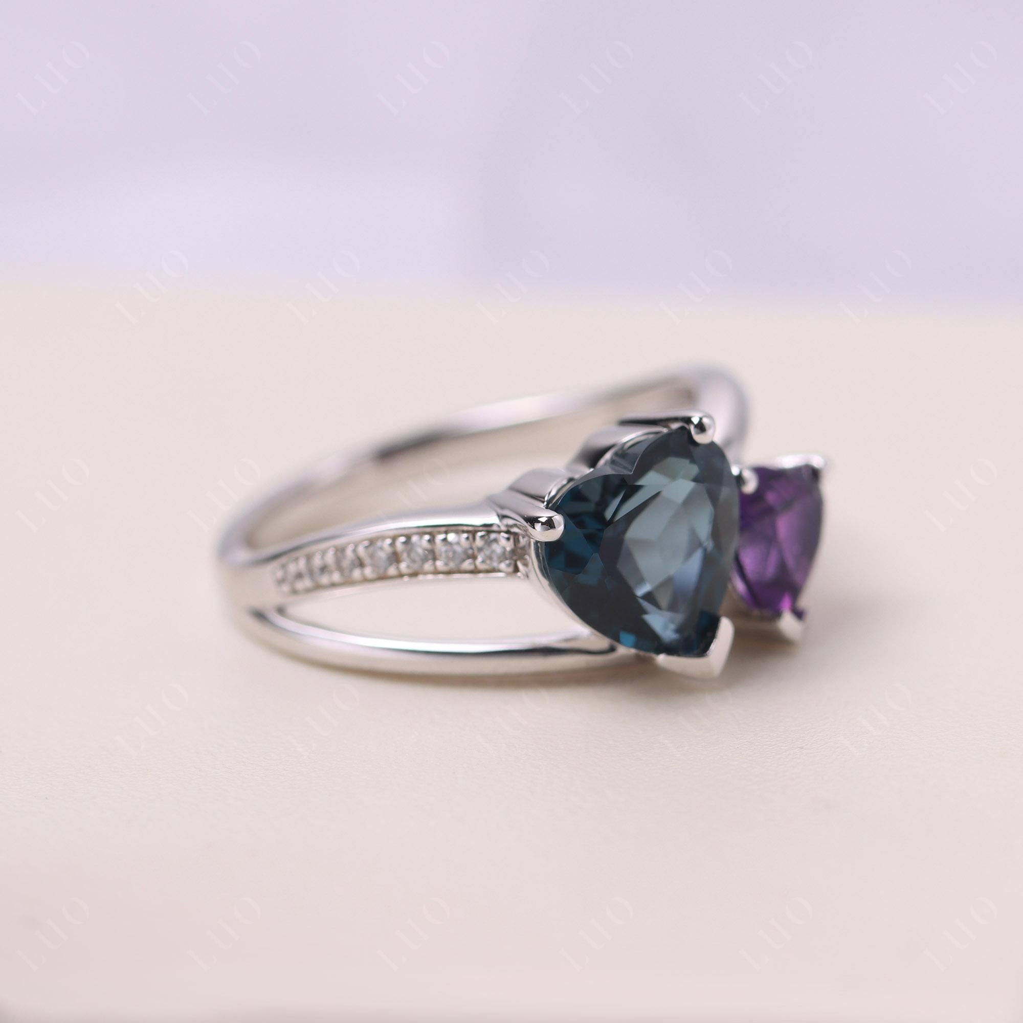 Heart Amethyst and London Blue Topaz Toi Et Moi Ring - LUO Jewelry 