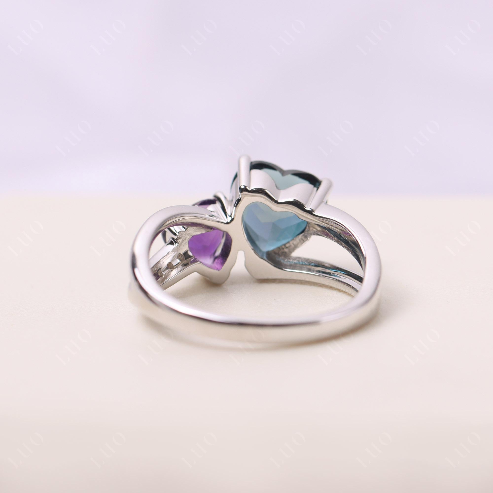 Heart Amethyst and London Blue Topaz Toi Et Moi Ring - LUO Jewelry 