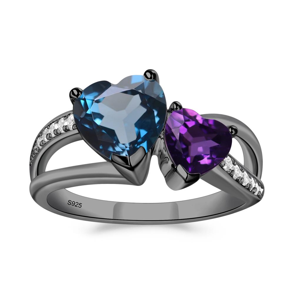 Heart Amethyst and London Blue Topaz Toi Et Moi Ring - LUO Jewelry #metal_black finish sterling silver