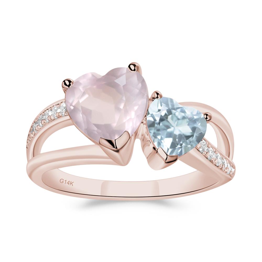 Heart Aquamarine and Rose Quartz Toi Et Moi Ring - LUO Jewelry #metal_14k rose gold