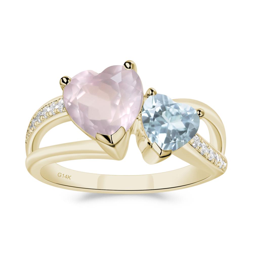 Heart Aquamarine and Rose Quartz Toi Et Moi Ring - LUO Jewelry #metal_14k yellow gold