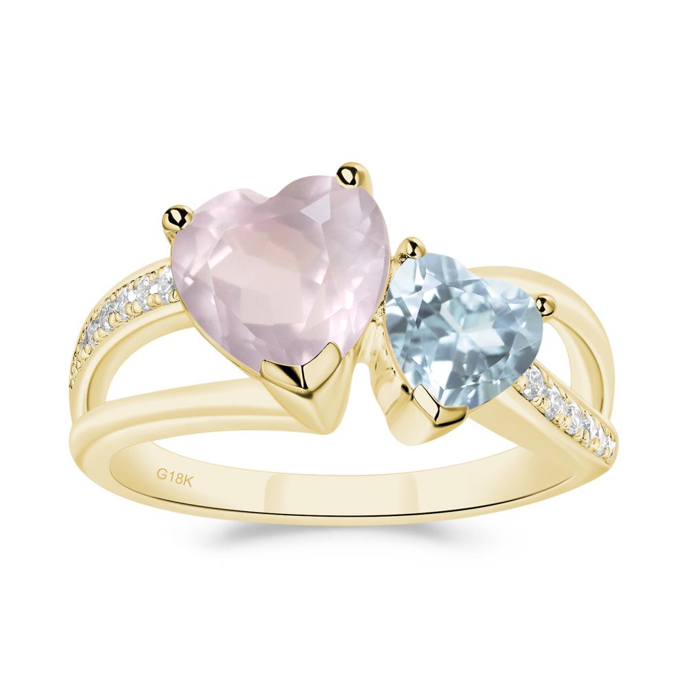 Heart Aquamarine and Rose Quartz Toi Et Moi Ring - LUO Jewelry #metal_18k yellow gold